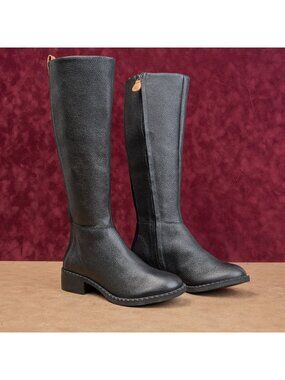 Gentle Soul Women Around Black Leather Classic Riding Zip Tall Boots 6US EUR36